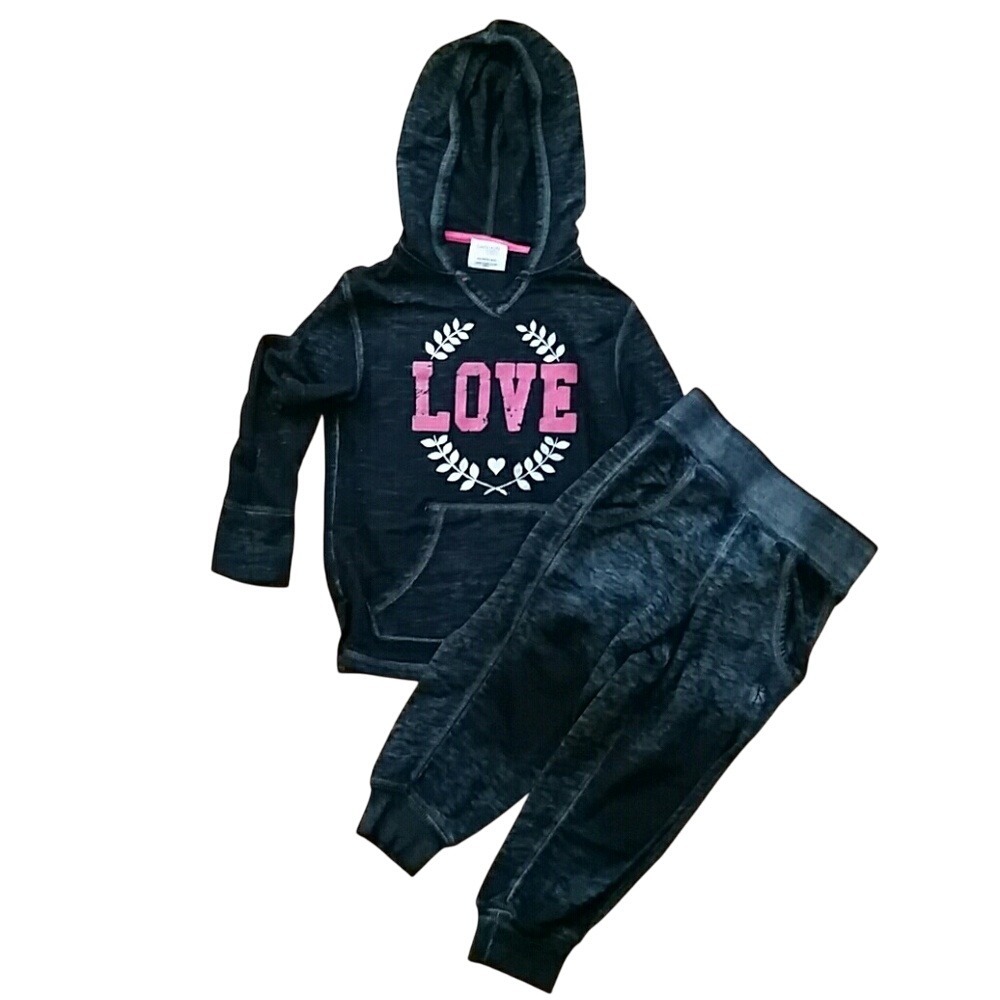 Danskin Now‎ Girls Black LOVE Jogger Tracksuit Outfit Size 4-5